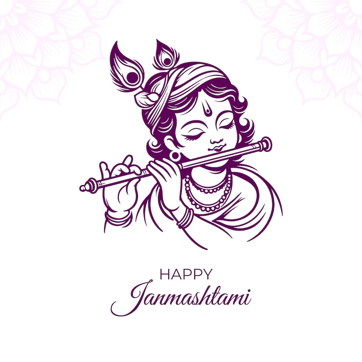 Vector happy janmashtami hindu festival outline vector design