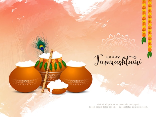 幸せな Janmashtami ヒンドゥー教の伝統的な祭りの背景デザイン