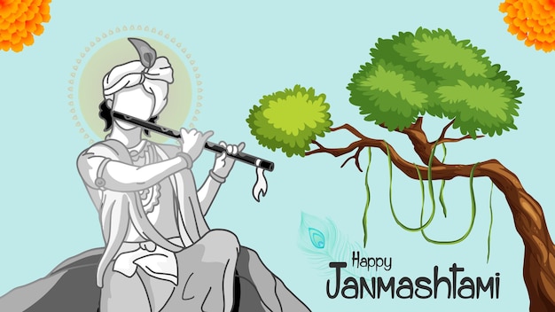 Happy janmashtami vector illustration krishna janmashtami