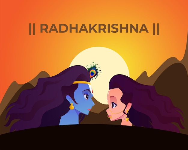 Vector happy janmashtami with radha krishna illustration