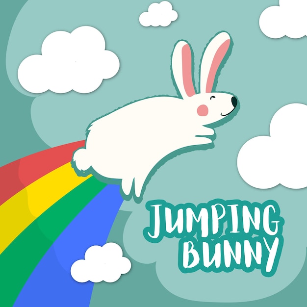 Vettore vettore di illustrazioni di happy jumping bunny