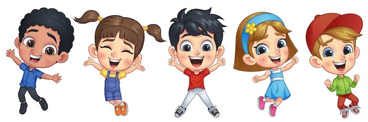 Vector happy jumping kids