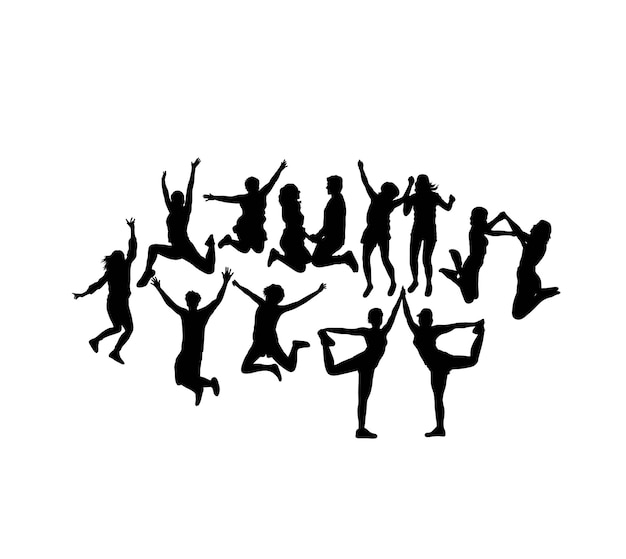 Художественный векторный дизайн Happy Jumping People Silhouettes