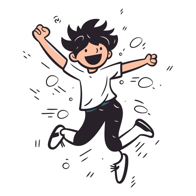 ベクトル ドードルスタイルで幸せにジャンプする若い男