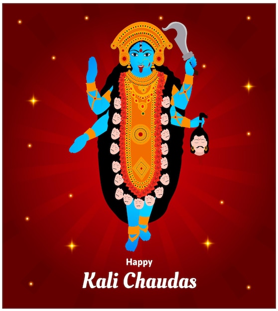 Happy Kali Chaudas Indian Hindu Festival Vector Celebration Goddess Kali