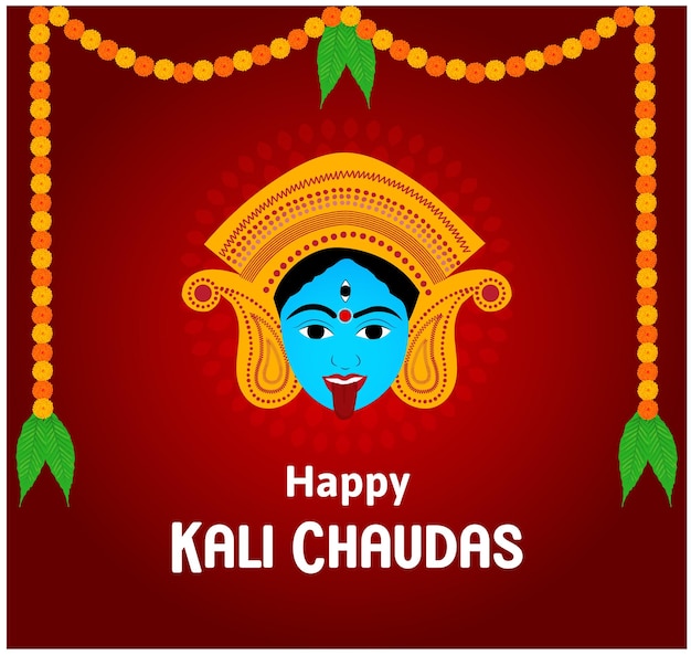 Happy Kali Chaudas Indian Hindu Festival Vector Celebration Goddess Kali