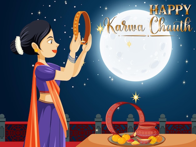 Vector happy karva chauth poster design