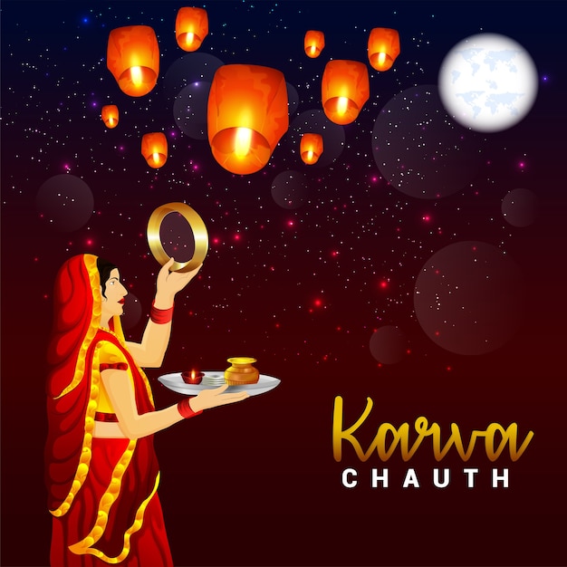 인도 여성과 함께 행복한 karva chauth