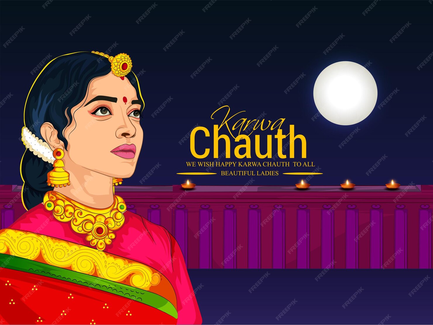 Premium Vector Happy karwa chauth festival card with karwa chauth is