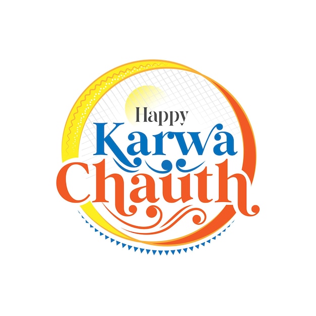 Happy karwa chauth festival typographic sticker greeting design template