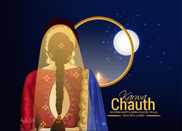 Happy Karwa Chauth-festivalkaart met Karwa Chauth is een eendaags festival dat wordt gevierd door hindoeïstische vrouwen