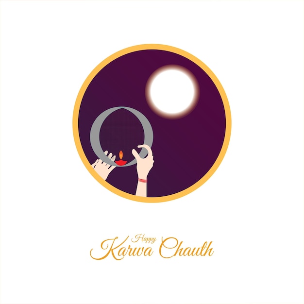 Felice karwa chauth con luna e diya, illustrazione vettoriale.