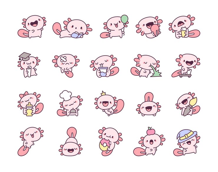 Vector 해피 카와이 솔로틀 (happy kawaii axolotl)