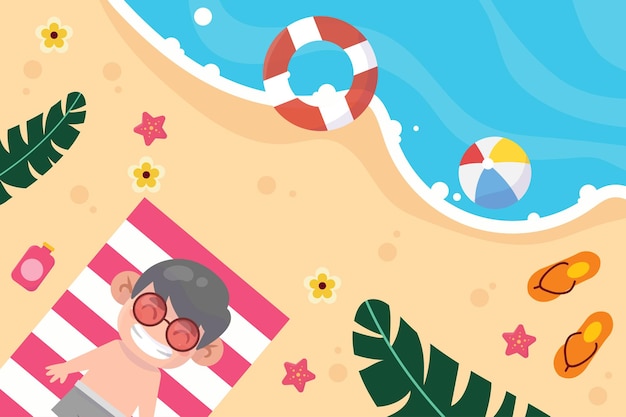 Bambino felice sull'illustrazione delle vacanze al mare