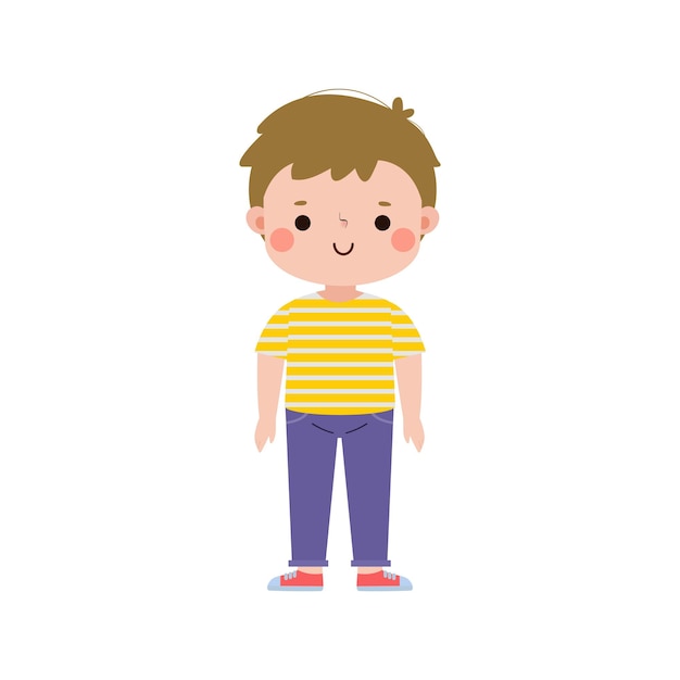 Happy kid cartoon character flat style cute little child standing isolated on white background