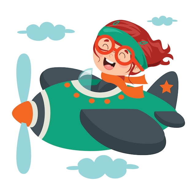 Happy Kid Flying In Airplane