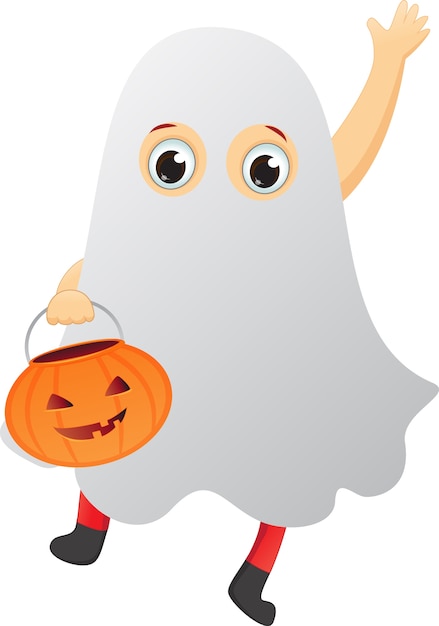 Vector happy kid in a ghost costume