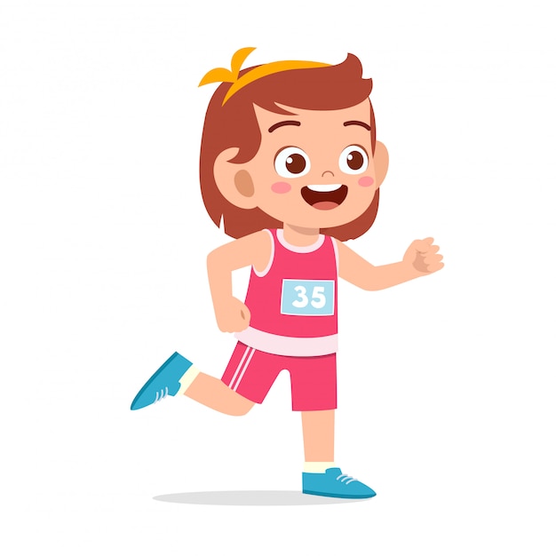 Happy kid girl train run marathon jogging