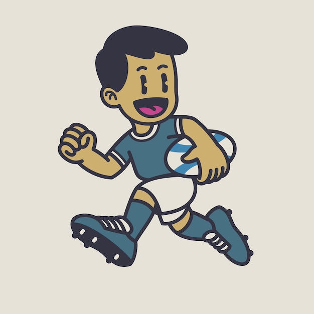 Happy Kid Playing Rugby Cartoon