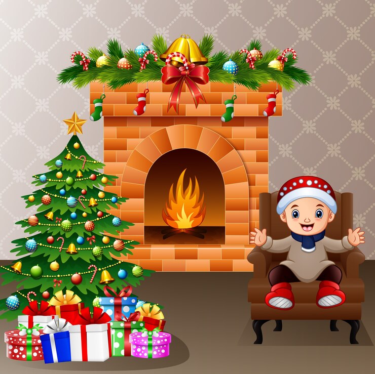 Vector happy kid sitting in the living room 