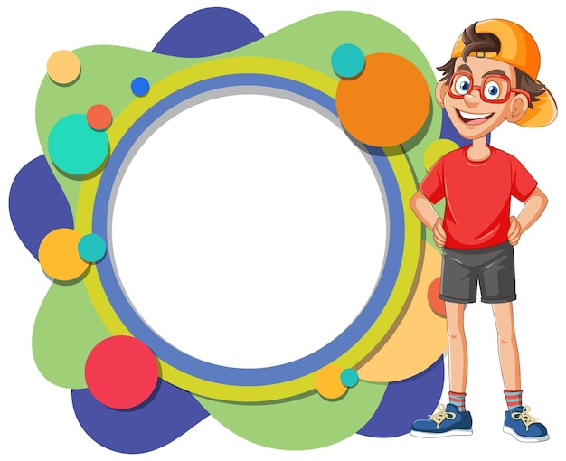 Vector happy kid with colorful abstract frame