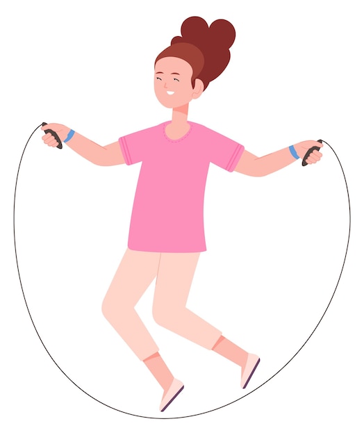 Happy kid with skipping rope Jumping girl training