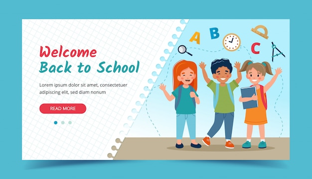happy kids, back to school concept. banner or landing page template.