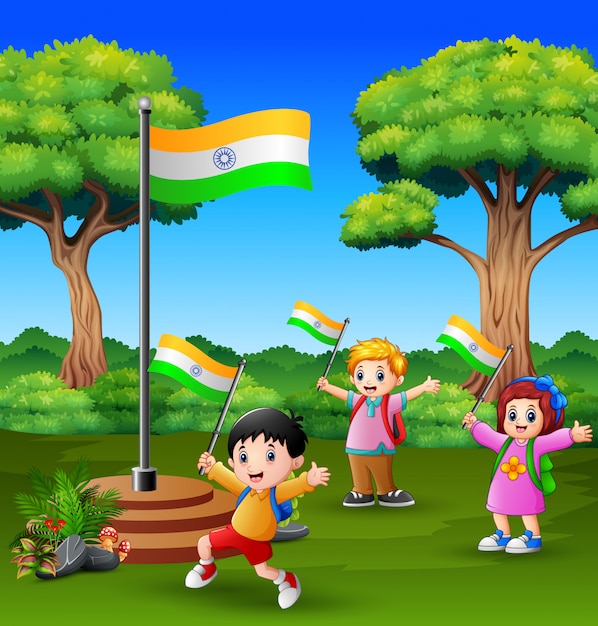 Vector happy kids celebrating of indian republic day on the nature