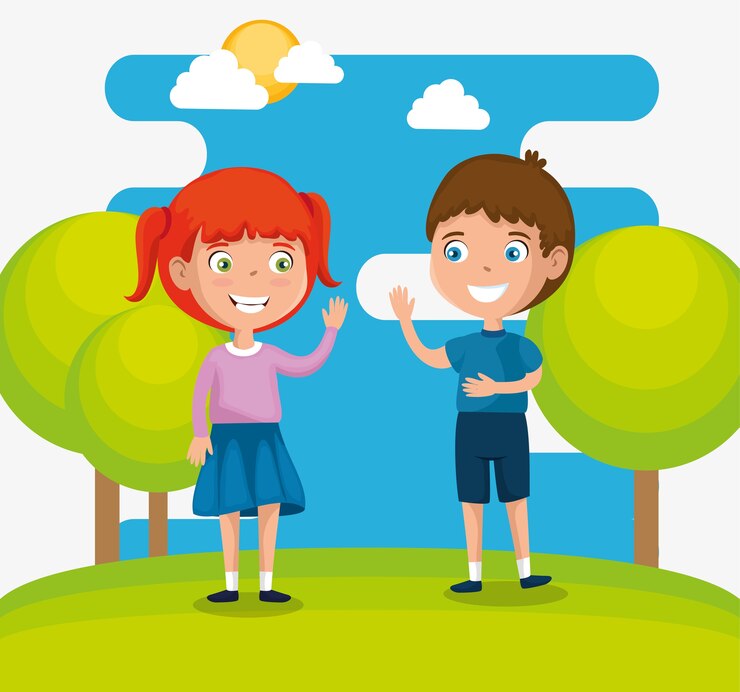 Vector happy kids couple characters