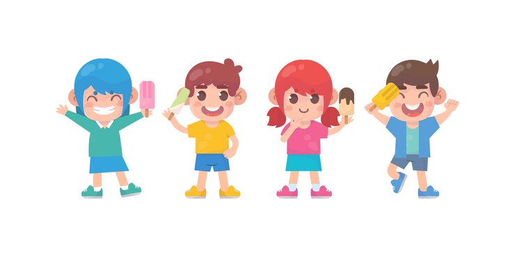 Happy kids cute boy and girl  character with ice cream