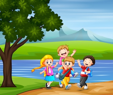 Premium Vector | Happy kids go to school together Premium Vector | Happy kids go to school together