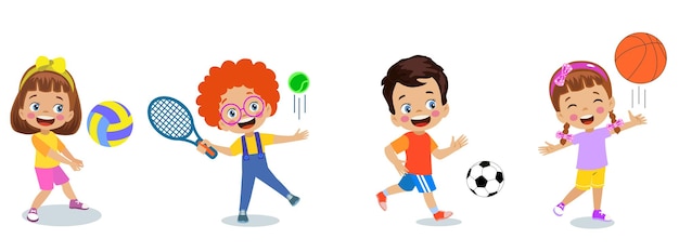 Vector happy kids making various sport