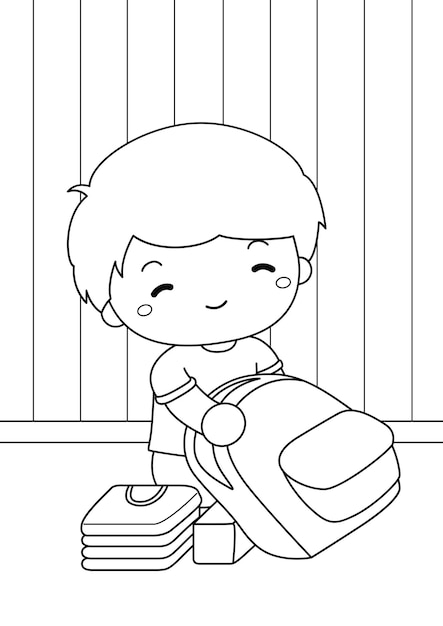 Happy Kids Packing for Vacation Holiday Trip Cartoon Coloring Activity for Kids and Adult