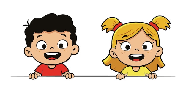 幸せな子供たちが空白の表面をきながら