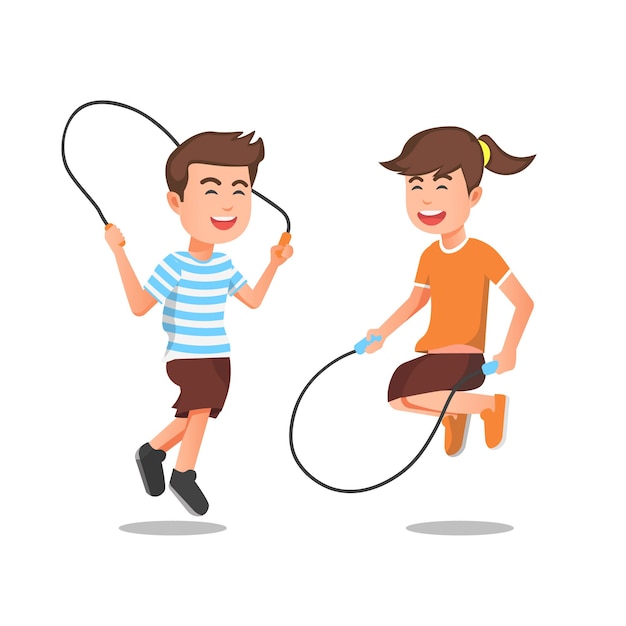 Happy kids playing skipping rope