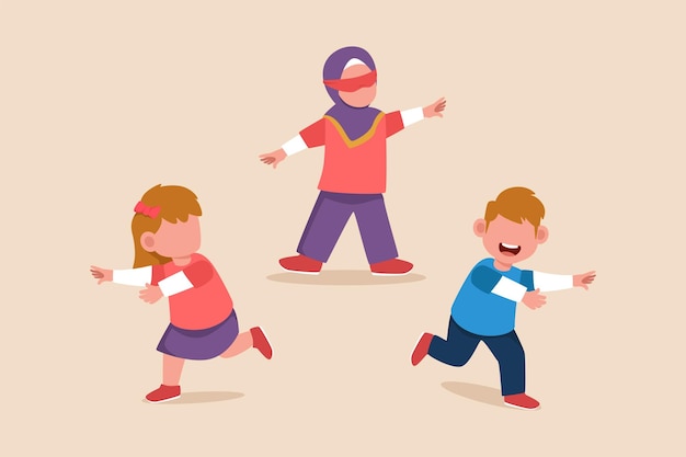 Children Playing Tag Game Vector Cartoon Art Stock Illustration