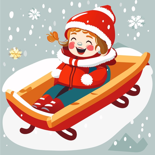 Happy kids playing in winter hand drawn cartoon sticker icon concept isolated illustration