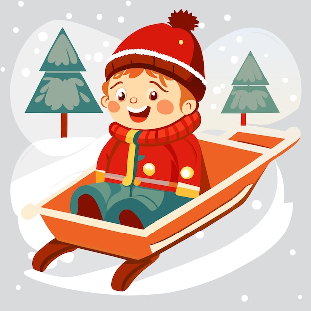 Happy kids playing in winter hand drawn cartoon sticker icon concept isolated illustration