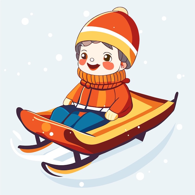 Happy kids playing in winter hand drawn cartoon sticker icon concept isolated illustration