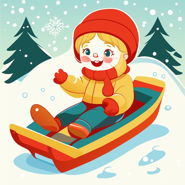 Счастливые дети, играющие зимой, нарисованная вручную концепция иконки мультяшной наклейки, изолированная иллюстрация