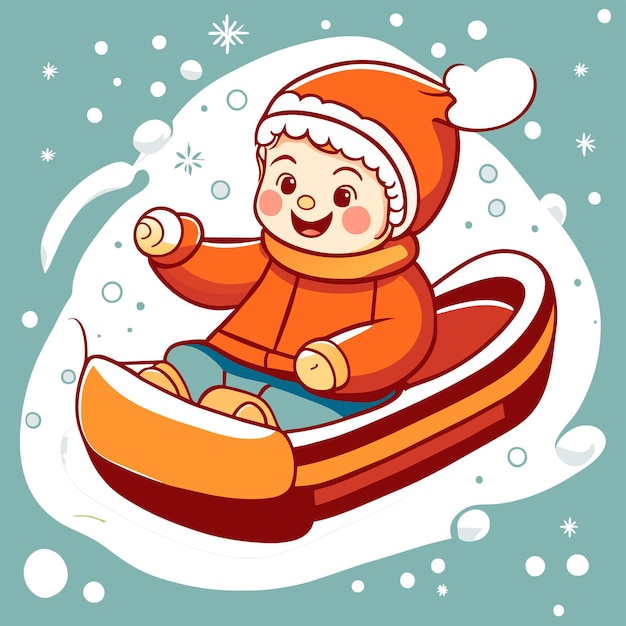 Happy kids playing in winter hand drawn cartoon sticker icon concept isolated illustration