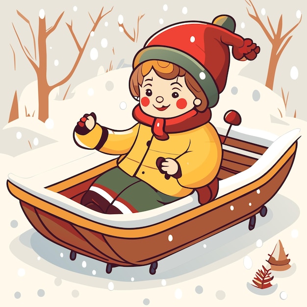 Happy kids playing in winter hand drawn cartoon sticker icon concept isolated illustration