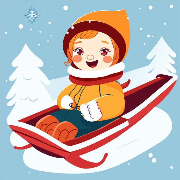 Happy kids playing in winter hand drawn cartoon sticker icon concept isolated illustration