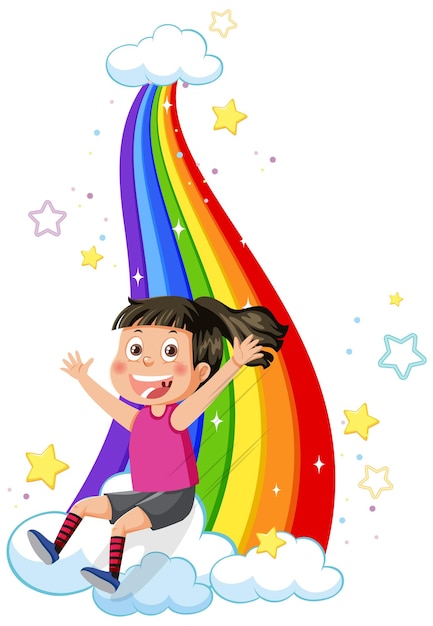 Vettore bambini felici sull'arcobaleno