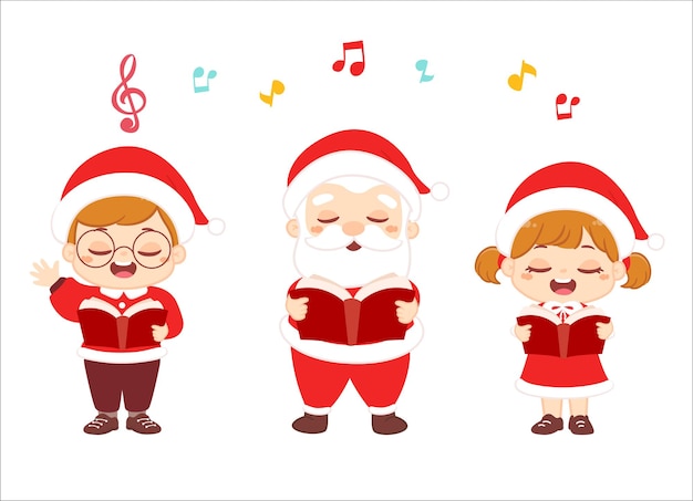 Happy kids and santa christmas sing musical