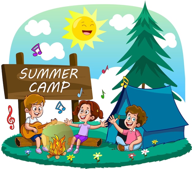 Vector happy kids  summer camping