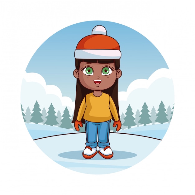 Vector happy kids with winter clothes cute cartoon