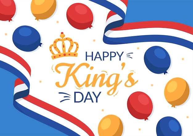 Vector happy kings netherlands day illustration with wave flag and king celebration in hand drawn templates