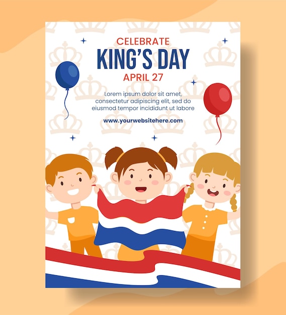 Happy Kings Netherlands Day Vertical Poster Cartoon Hand Drawn Templates Background Illustration