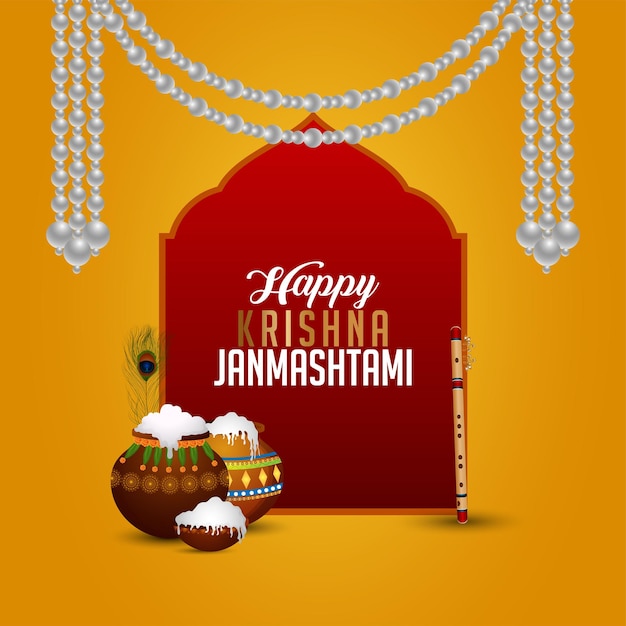 Happy krishna janmashtami background with matki and makhan